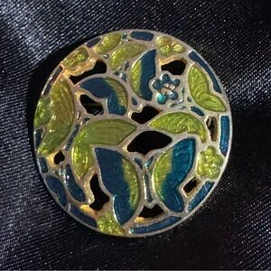 Vintage Enamel Brooch Pin Butterflies Gold Color with Green and Teal Colors